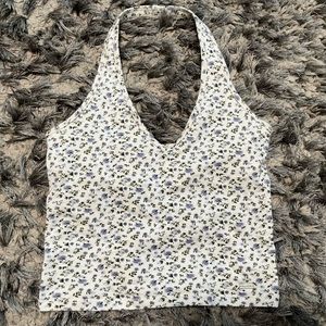 Hollister Halter Neck Tank Top, White and Lavender Floral design Size S